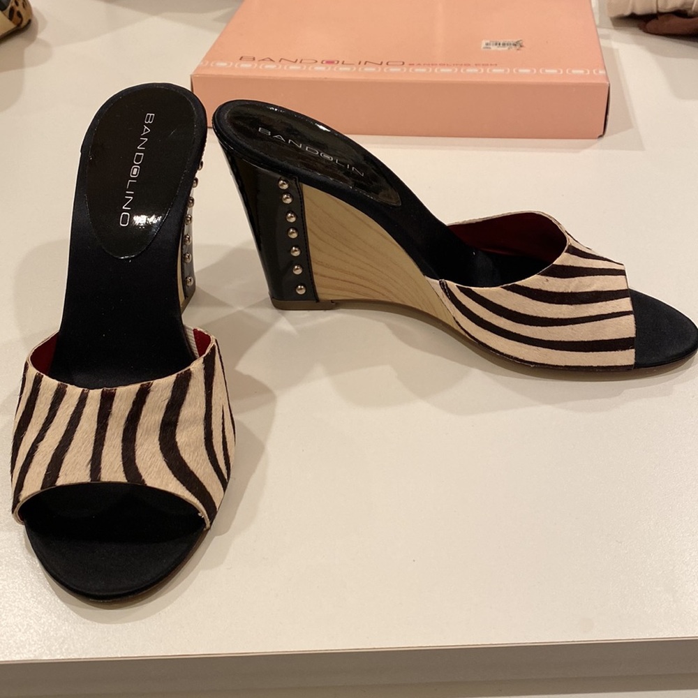 Bandolino zebra print wedge nailhead slip on heels BDSONIA